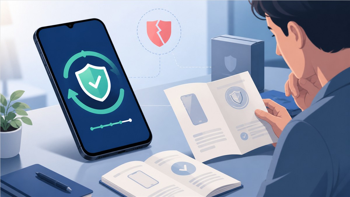 Consumidor revisa las actualizaciones de seguridad y la garantía de un teléfono móvil