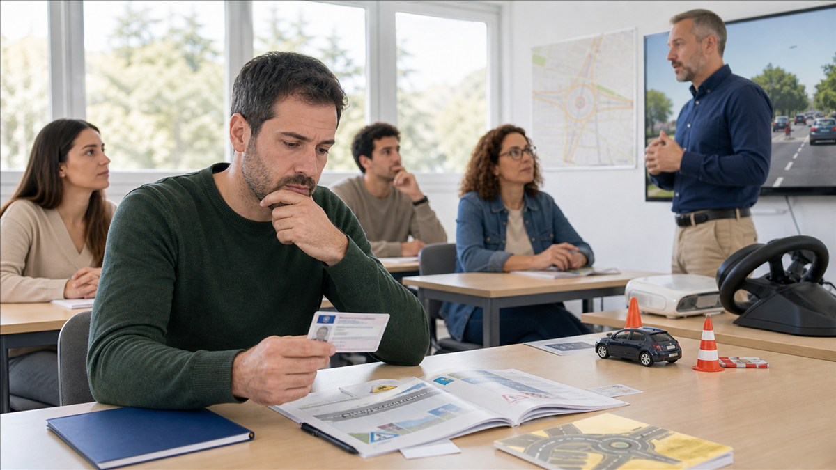 Alumno en un curso de recuperación de puntos del permiso de conducir