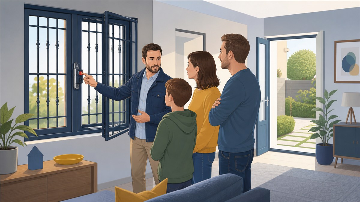 Familia comprueba que las rejas de la ventana permitan una salida de emergencia